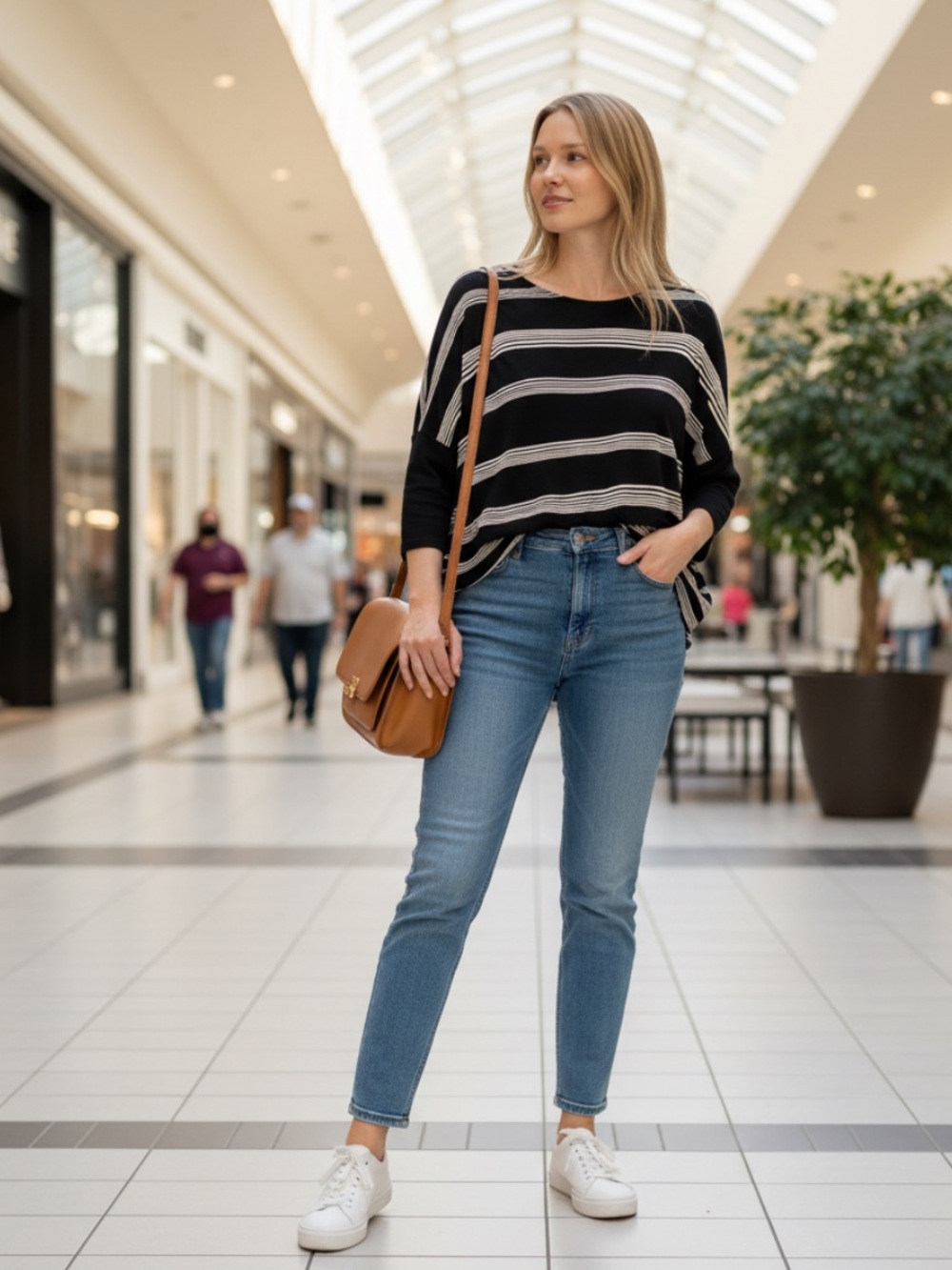 J Jill Black & Cream Striped Relaxed Top